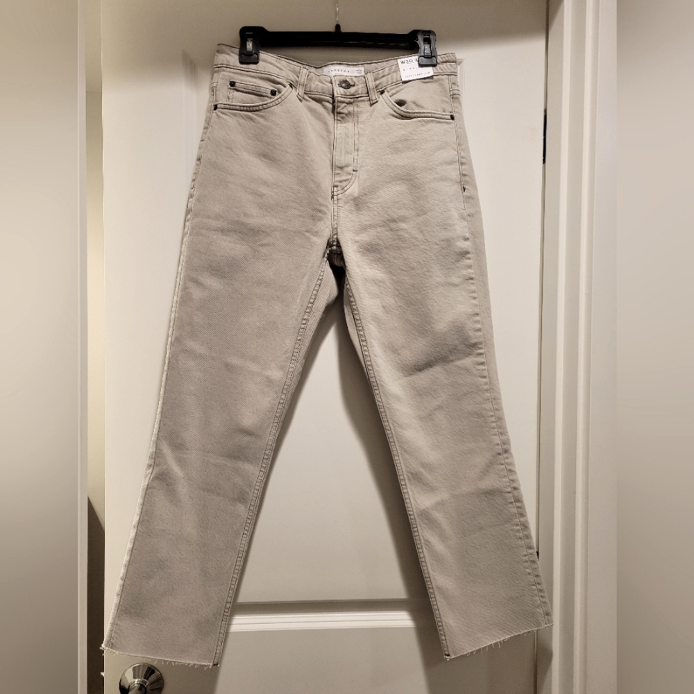 Topshop Khaki Straight Leg Denim Pants